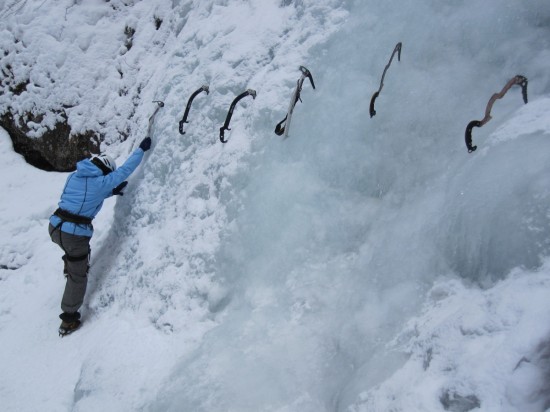 ICE CLIMBING on Waterfall in the FASSA VALLEY - Dolomites